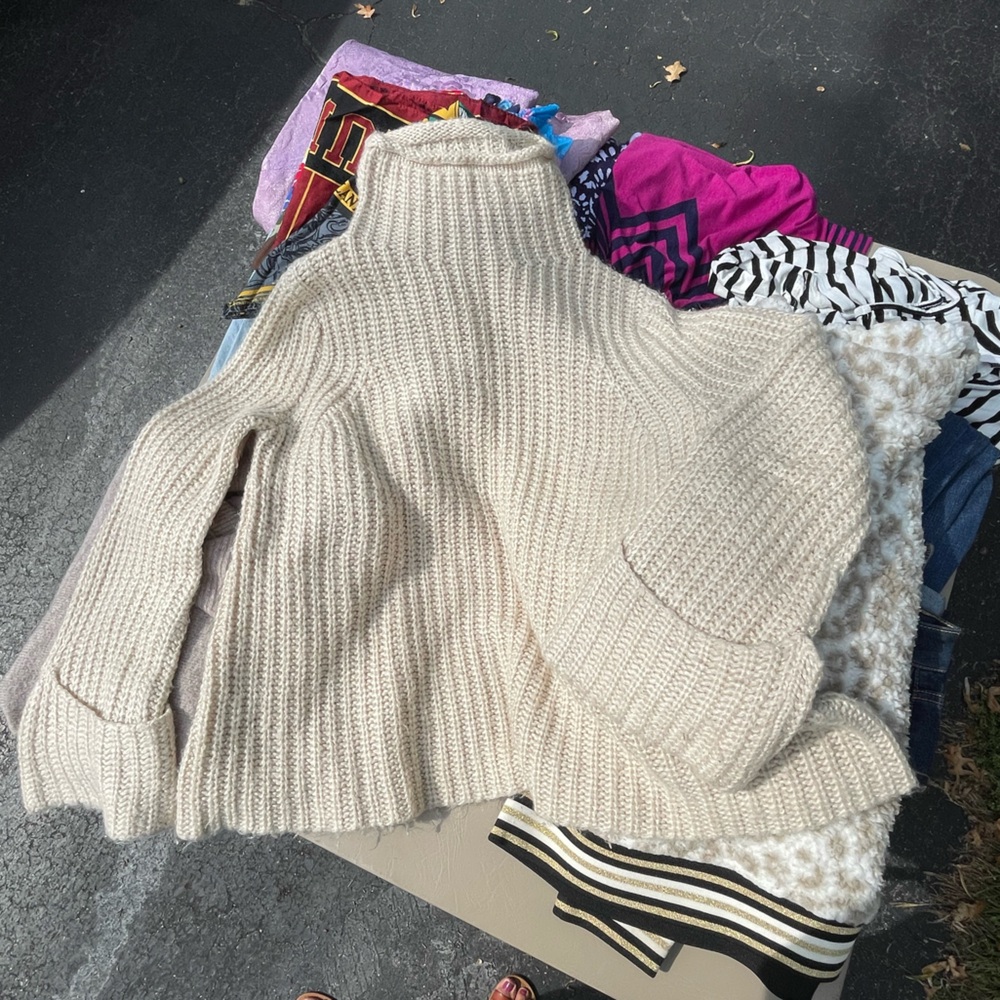 fab'rik Cream Turtleneck Sweater bell sleeve chunky knit